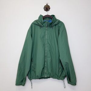 Land’s End Green Blue Nylon Hooded Shell Rain Jacket Coat Wind Breaker XL 46/48